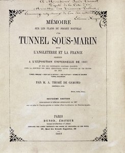 M.A. Thome de Gamond 的“关于 1867 年世界博览会上英国和法国之间的水下隧道（水下）新项目计划的备忘录”的封面 作者 法语学校