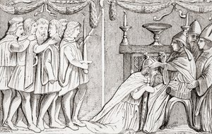 1433年教皇尤金四世将西吉斯蒙德称为神圣罗马帝国皇帝，来自L“Histoire Universelle Ancienne et Moderne，发表于斯特拉斯堡，1860年 作者 法语学校