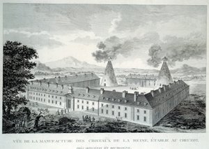玛丽-安托瓦内特王后在勃艮第Moncenis附近的Creusot的水晶作品。1787年的版画。克雷索特，埃科穆西 作者 法语学校