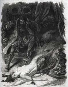 夏多布里昂伯爵夫人弗朗索瓦丝-德-福瓦之死（约1495-1537年），被她的丈夫让-德-拉瓦尔-夏多布里昂伯爵（Laval-Chateaubriant）（1486-1543年）暗杀，后者因此对其妻子的不忠者进行了报复。1871年的雕版画，载于《Histoire Des 作者 法语学校