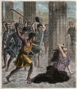 希帕提亚之死--希帕提亚（约370-415）女数学家和哲学家（新柏拉图主义者）被亚历山大牧首西里尔的追随者谋杀--希帕提亚之死（Hypathy）--《科学带给所有人--物理学和化学》中的雕版画b 作者 法语学校