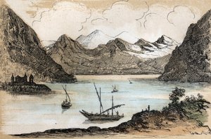 根据地理环境描述不同类型的景观和浮雕：描绘日内瓦湖的细节。儒勒-德尔布鲁克（Jules DELBRUCK）的《自然地理》图版，1860年雕刻。私人收藏 作者 法语学校