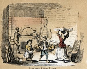 描述粘土的各个制造阶段和用途：在面包炉中烘烤粘土。"Les Recreations instructives "中的板块 "粘土及其产品"，Jules DELBRUCK的概要画，1860年的刻版。私人收藏。 作者 法语学校