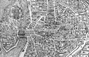 从巴黎地图的细节在亨利二世统治显示quartier des Ecoles，1552