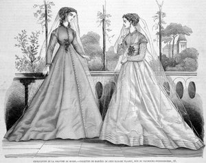 弗拉德里夫人的两位新娘洗漱用品 - 1867 年 9 月 29 日的“”La Mode illustrée”“”。 作者 法语学校