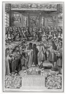 1687年1月30日，路易十四（1638-1715）在Hotel de ville的晚餐，从1688年的日历 作者 法语学校