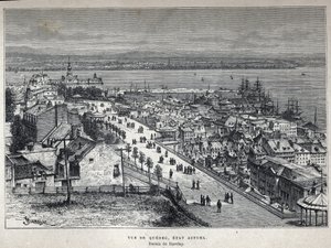 发现加拿大：19世纪末的魁北克市的景色。巴克莱绘图。19世纪末的雕版画，载于尤金-盖宁的《新法国》。 作者 法语学校