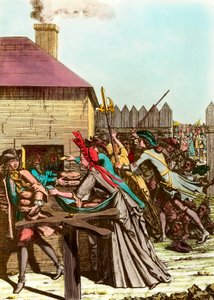 1709年大冬天后在卢浮宫分发国王的面包，大冬天导致谷物价格上涨和大饥荒。18世纪末的雕版画。私人收藏 作者 法语学校