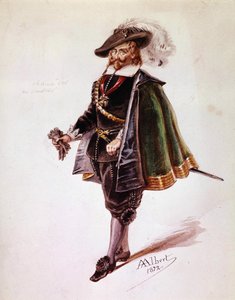 维克多-雨果的《Ruy Blas》中的Don Salluste的服装。阿尔伯特1872年绘制的图纸。维克多-雨果之家，巴黎。 作者 法语学校