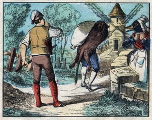 驴子披着狮子的皮。Jean de La Fontaine (1621-95)的寓言。19世纪末的埃皮纳尔影像。 作者 法语学校