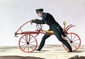 Draisienne，自行车的祖先，由Baron Karl von Drais（1785-1851），1820年（彩色雕刻）发明了1816年。 作者 法语学校