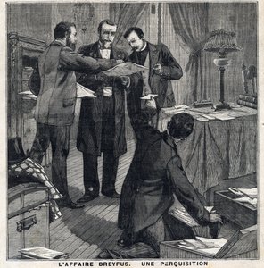 德雷福斯案。三名便衣人员和一名警察局长对乔治-皮夸特（1854-1914）的家进行了搜查。在1897年12月5日的 "Le Peute Parisien "上。私人收藏 作者 法语学校