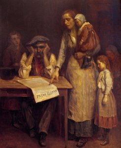 罢工期间 一个工人家庭，母亲告诉父亲报纸“La lutte sociale”上的一篇文章 匿名绘画 作者 法语学校