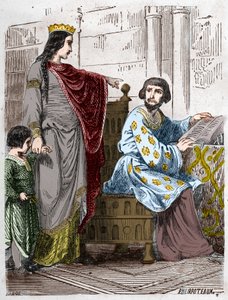 卡佩塔尼亚王朝。阿尔勒的康斯坦茨（986-1032），法国女王，与虔诚的罗伯特二世（972-1031）。 作者 法语学校