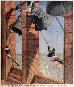 复活节铃声响铃在塞维利亚的Giralda，Le Petit Journal的封面插图，1908年4月19日 作者 法语学校