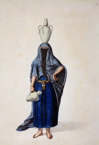 埃及妇女携带Ibrik水壶，可能是由奥斯曼帝国时期的Cousinery，18世纪第三季度（纸上写着）
