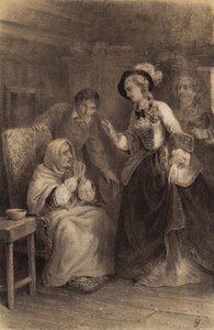 奥地利皇后玛丽亚-特蕾莎探望一位家徒四壁的贫困妇女（石版画） 作者 法语学校