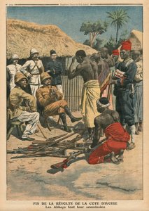 科特迪瓦叛乱的结束，Abbeys向指挥官Nogues投降，插图来自&39;Le Petit Journal&39;，补充说明，1910年5月15日 作者 French School