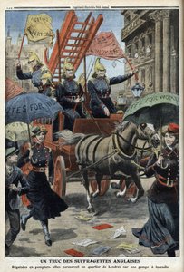 装扮成消防员的英国女权运动者，来自《小报》，1910年4月3日（雕刻）。 作者 法语学校