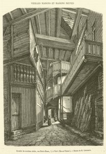 16 世纪的楼梯，巴黎圣母院街 7 号，一座 Vitre，Ille-et-Vilaine（雕刻） 作者 法语学校
