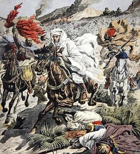 逃离摩洛哥的Sultan Abd Al-Aziz，封面来自Le Petit Journal，1908年9月6日 作者 法语学校