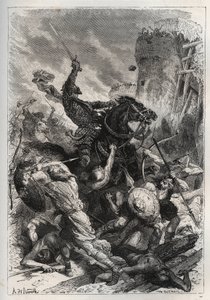 欧德（Odon）（860-898），法兰克人的国王，领导了对诺曼人的战斗，并胜利地保卫了巴黎（860-887）--欧德（852-898）在对诺曼人的战斗中--"告诉我的孙子的法国历史"--弗朗索瓦-吉佐特--1872-1876 作者 法语学校