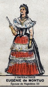 尤金妮（1826-1920），法国的印记（尤金妮亚-玛丽亚-德-蒙蒂霍-德-古斯曼，特巴伯爵夫人，拿破仑三世的妻子）。在 "Galeriede法国国王和王后以及1643年至1895年的杰出人物 "中，Epinal的图片。 作者 法语学校