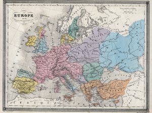814年的欧洲--西方和东方的帝国--图版摘自Vuillemin的《供寄宿学校使用的古代和现代地理图集》--约1845年 作者 法语学校