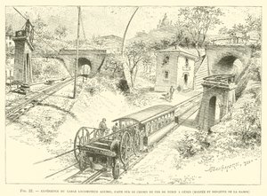 Experience du Cable Locomoteur Agudio, Faite sur le Chemin de Fer de Turin a Genes, Montee et Descente de la Rampe (engraving) 作者 法语学校