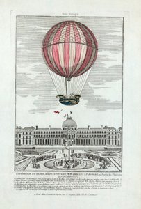 MM的空气静压球体验。 查尔斯和罗伯特于 1783 年 12 月 1 日在 Jardin des Thuileries 酒吧。 1783（手工上色雕刻） 作者 法语学校