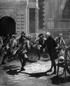 Abbe Jean Antoine Nollet（让-安托万）（1700-1770）的莱顿瓶的经验，法国物理学家在凡尔赛宫，180个卫兵同时被击中.1746。 作者 法语学校
