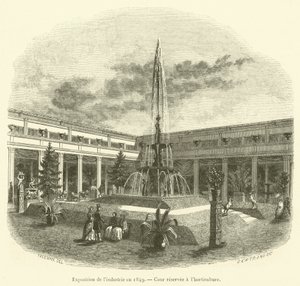 1849年的工业展览会，为园艺保留的法庭（雕刻）。 作者 法语学校