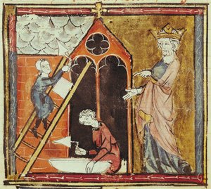F.235v King Louis VI（1080-1137）观看建筑教堂，来自Grandes Chroniques de France 1375-79 作者 法语学校