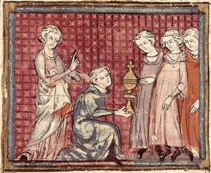F.29r Clotaire I死亡王国分部（497-561），来自Grandes Chroniques de France 1375-79 作者 法语学校