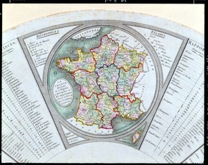 粉丝描绘法国地图分为9个地区，10个大都市和83个部门，1790年
