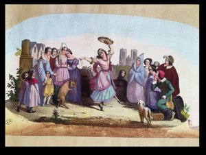 粉丝设计描绘了一幅来自La Esmeralda的场景，一部由Louise-Angelique Bertin（1805-77）创作的歌剧，由Victor Hugo（1802-85）创作.1836 作者 法语学校