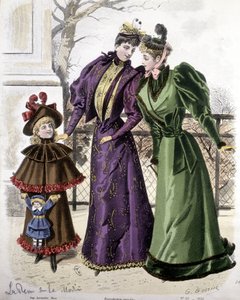 时尚：两个女人和一个女孩抱着一个娃娃。1892 作者 法语学校