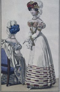 时尚板，巴黎，插图来自The Little Courrier des Dames，c.1820（彩色雕刻） 作者 法语学校