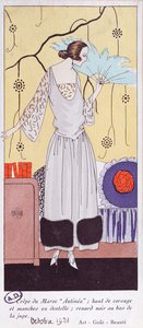 时尚板描绘了由羽毛制成的扇子，来自Art，Gout，Beaute，1921，（pochoir print） 作者 法语学校