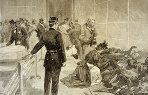 1897年5月4日，在巴黎巴扎尔·德·夏利特（Bazar de la Charite）发生大火：灾难发生后，在工业宫（Palais de l&39;Industrie）上，遇难者家属识别了受害者 作者 法语学校