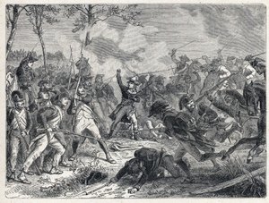 第一联盟。1793年10月16日，拉撒路-尼古拉-玛格丽特-卡诺（1753-1823）在瓦蒂涅战役中反对法军与奥军作战。 作者 法语学校