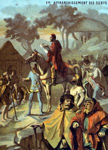 First liberation of the serfs (1315) by Louis X. Chromolithography of the series “” Patriotic teaching through image””. 作者 法语学校