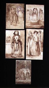 在凡尔赛公园求爱的五幅素描作品 作者 法语学校