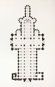 位于法国鲁昂的13世纪ogive Notre Dame大教堂风格的平面图，来自Les Arts au Moyen Age，1873年出版 作者 法语学校
