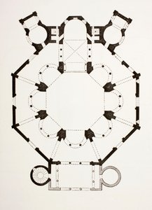 位于意大利拉文纳的6世纪拜占庭圣维塔勒教堂的平面图，来自Les Arts au Moyen Age，1873年出版 作者 法语学校