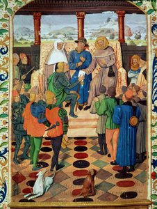 Fol.185v查理七世（1403-61）由Jean de Bueil（1405-78）向Le Jouvencel赠送圣女贞德（1412-31） 作者 法语学校