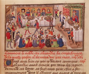 Fol.298r贵族国王亚历山大是如何被毒害的，来自Jean Wauquelin的一本书，来自Alexando 1460的Histoire du Grand Alexandre 作者 法语学校