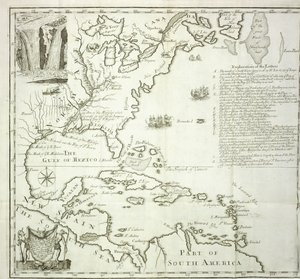 北美大西洋沿岸的折叠地图，1714年 作者 法语学校