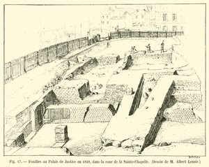 1848年在法院大楼的挖掘，在Sainte-Chapelle的庭院里，由Albert Lenoir绘制 作者 法语学校