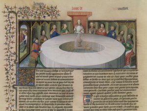 Fr.120 f.524v来自兰斯洛特故事的圆桌骑士，来自La Quite de Saint Graal 作者 法语学校